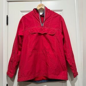 Lands' End Jacket Youth XL 18-20 Red 1/4 Zip Hooded Anorak Windbreaker Vintage